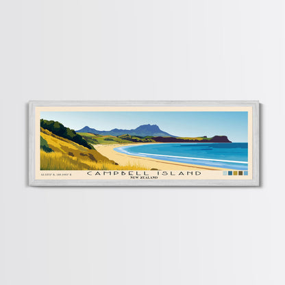 Campbell Island, New Zealand Panoramic Print, Vacation Gift, New Zealand Wall Art, Beach Painting, Beach Decor, Large Wall Art, Wood Frame Art