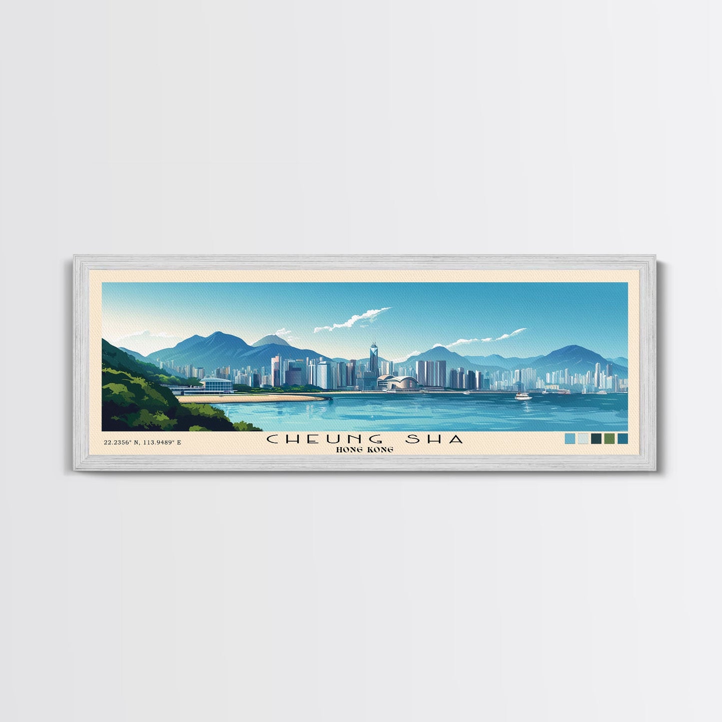 Cheung Sha, Hong Kong Panoramic Print, Vacation Gift, Hong Kong Wall Art, Beach Painting, Beach Decor, Large Wall Art, Wood Frame Art