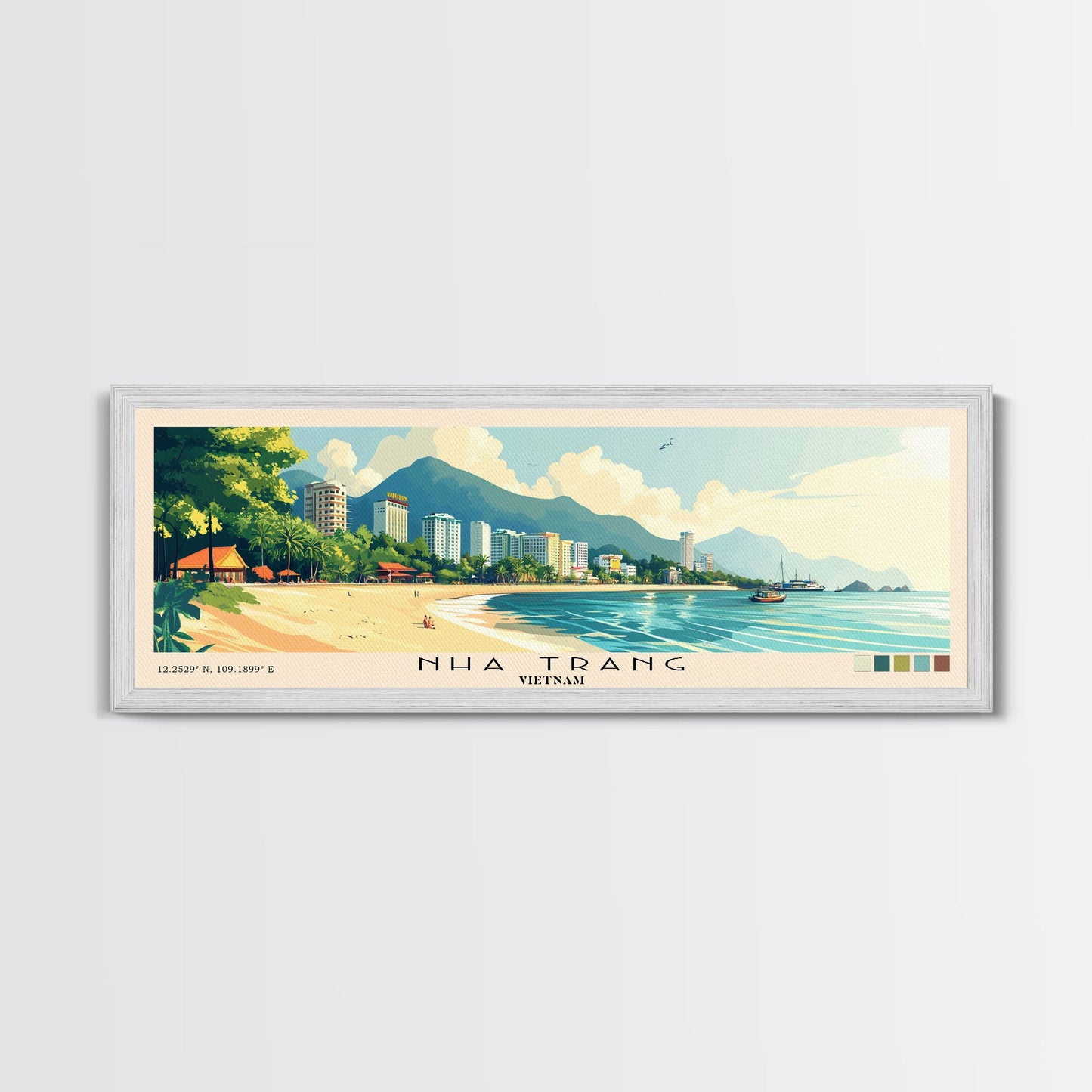 Nha Trang, Vietnam Panoramic Print, Vacation Gift, Vietnam Wall Art, Beach Painting, Beach Decor, Large Wall Art, Wood Frame Art