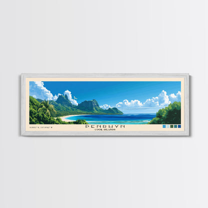Penrhyn, Cook Islands Panoramic Beach Print, Vacation Gift, Cook Islands Wall Art, Framed Canvas Print, Framed Beach Painting