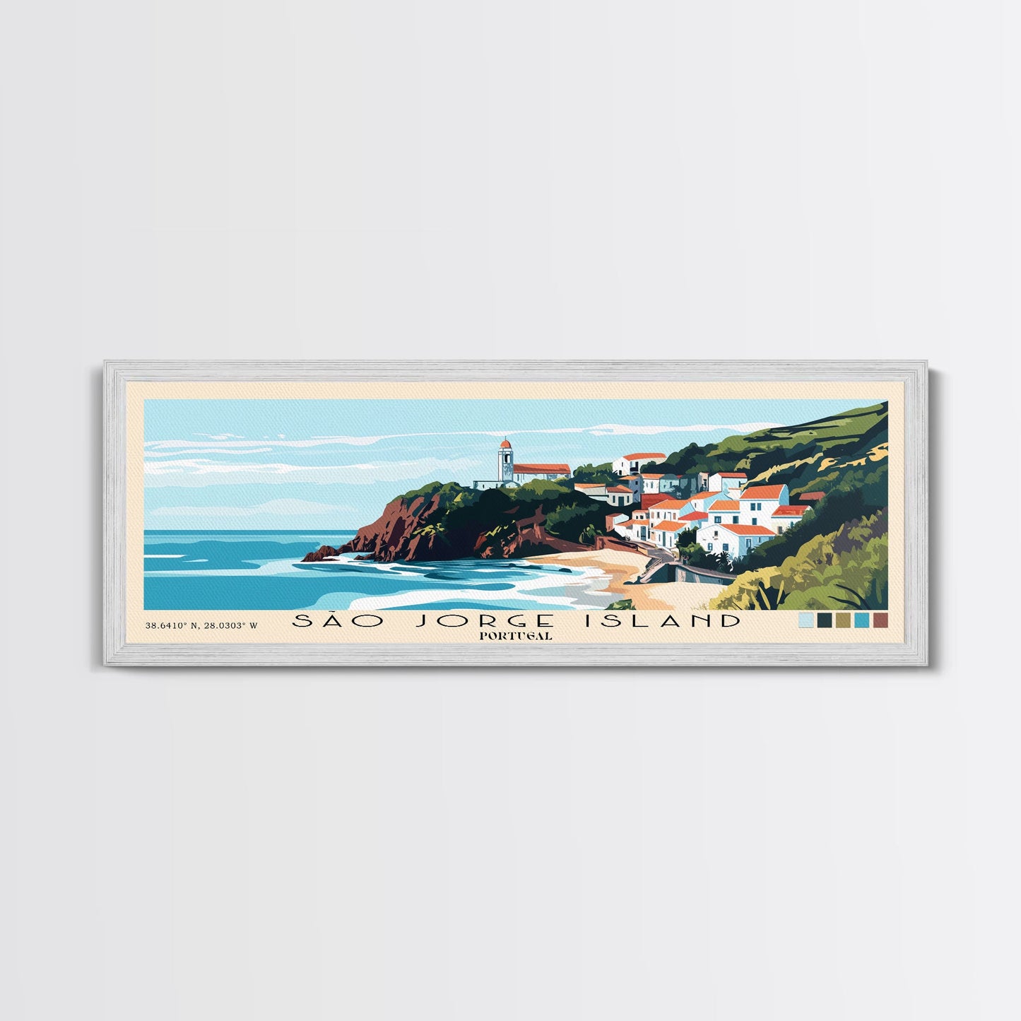São Jorge Island, Portugal Panoramic Beach Print, Vacation Gift, Portugal Wall Art, Beach Painting, Beach Decor, Beach Painting