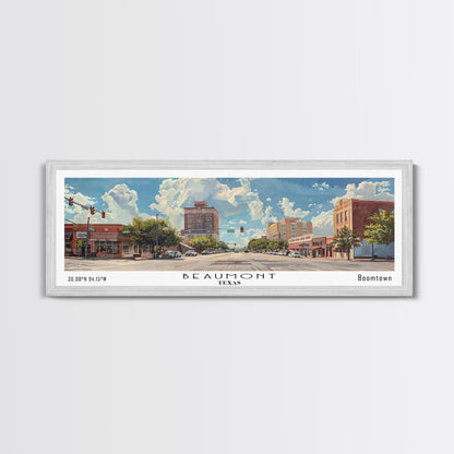 Beaumont Texas Panoramic Painting, Watercolor Framed Canvas Print, Scenic City Art, Travel Poster, Wall Hanging, Living Room Art, Gift Idea