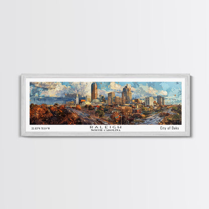 Raleigh North Carolina Panoramic Print, Artistic Framed Canvas Print, City Travel Poster, Home Decoration, Wall Art, Gift Idea