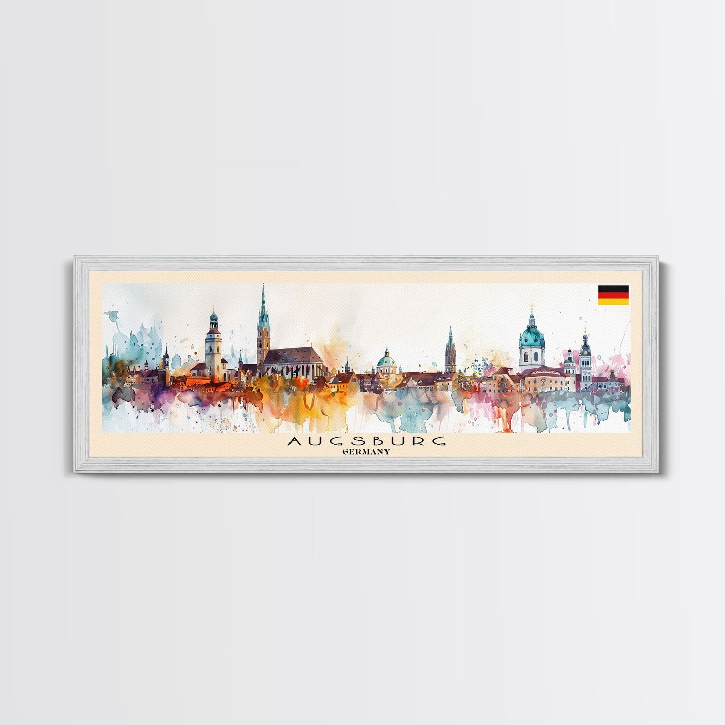 Augsburg Germany Panoramic Travel Poster, Framed Canvas Print or Metal Wall Art, Travel Art, Home Decor, Panoramic Painting, Midcentury Art