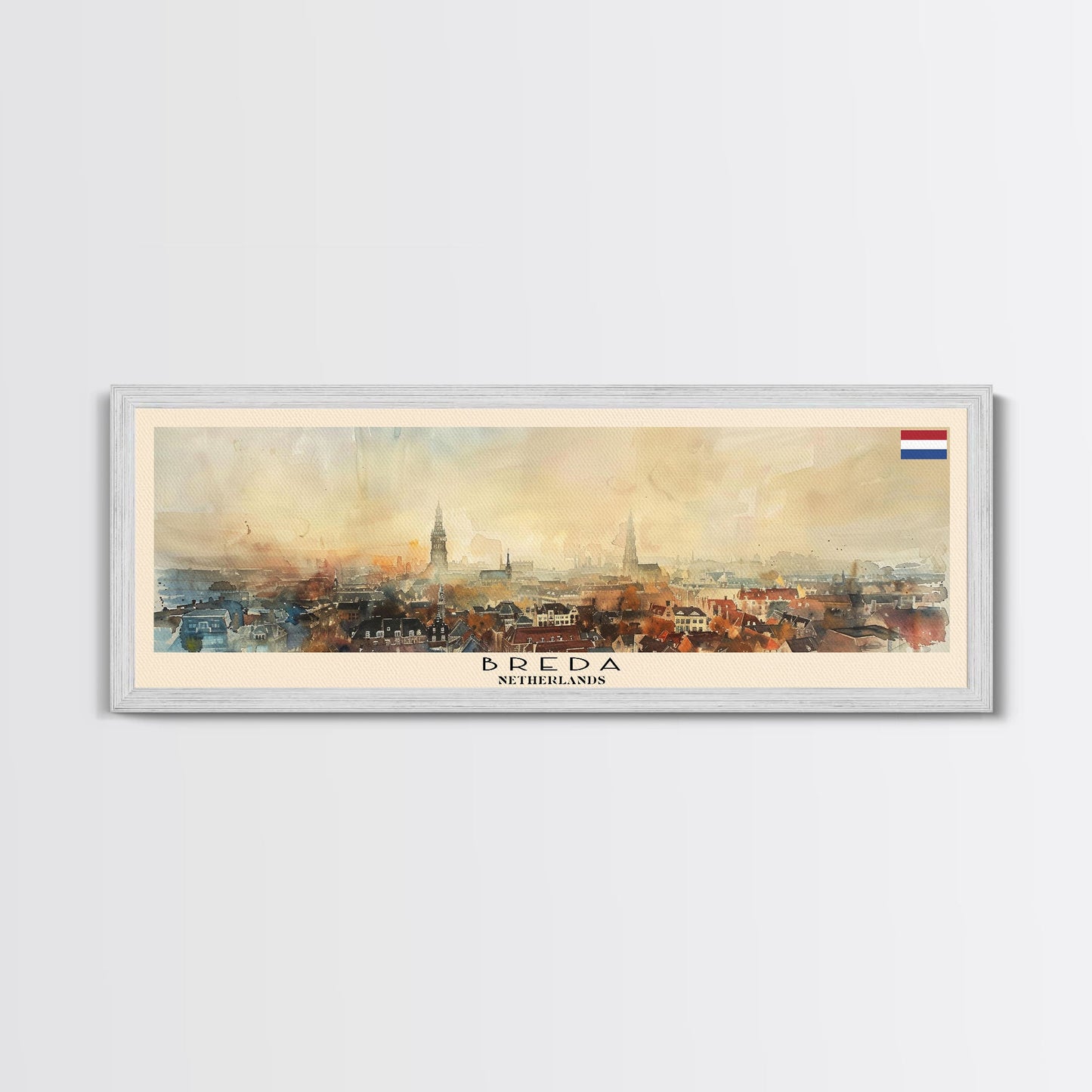 Breda Netherlands Panoramic Travel Poster, Framed Canvas Print or Metal Wall Art, Travel Art, Home Decor, Panoramic Painting, Midcentury Art