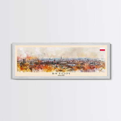 Bytom Poland Panoramic Travel Poster, Framed Canvas Print or Metal Wall Art, Travel Art, Home Decor, Panoramic Painting, Midcentury Art