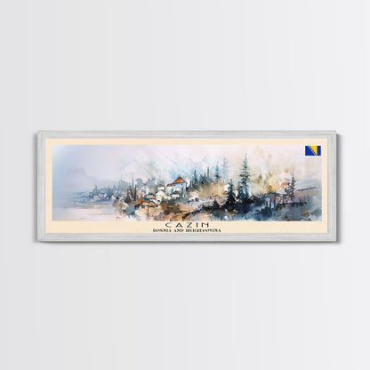 Cazin Bosnia Travel Art, City Art, Framed Canvas Print or Metal Wall Art, Europe Travel Poster, Panoramic Wall Art, Extra Wide Wall Art