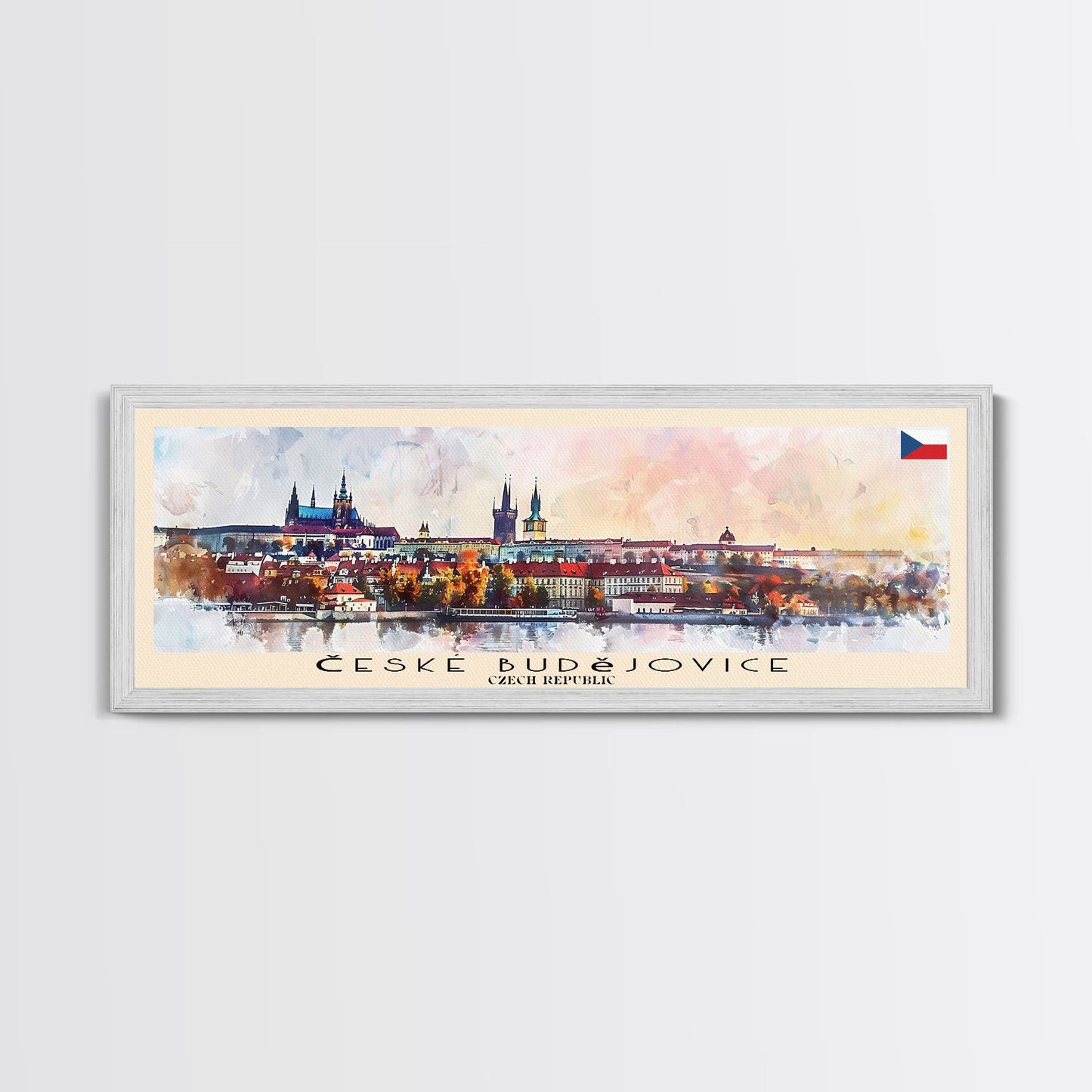 Ceske Budejovice Czech Republic Wall Art, Panoramic Travel Poster, Panoramic Framed Canvas Print, City Wall Art, Wall Hanging Home Decor, Travel Art