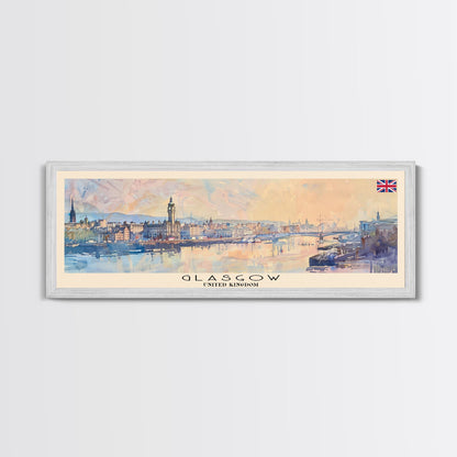 Glasgow, Vereinigtes Königreich – Reisekunst, Stadtkunst, gerahmter Leinwanddruck oder Wandbild aus Metall, Europa-Reiseposter, Panorama-Wandbild, extra breites Wandbild
