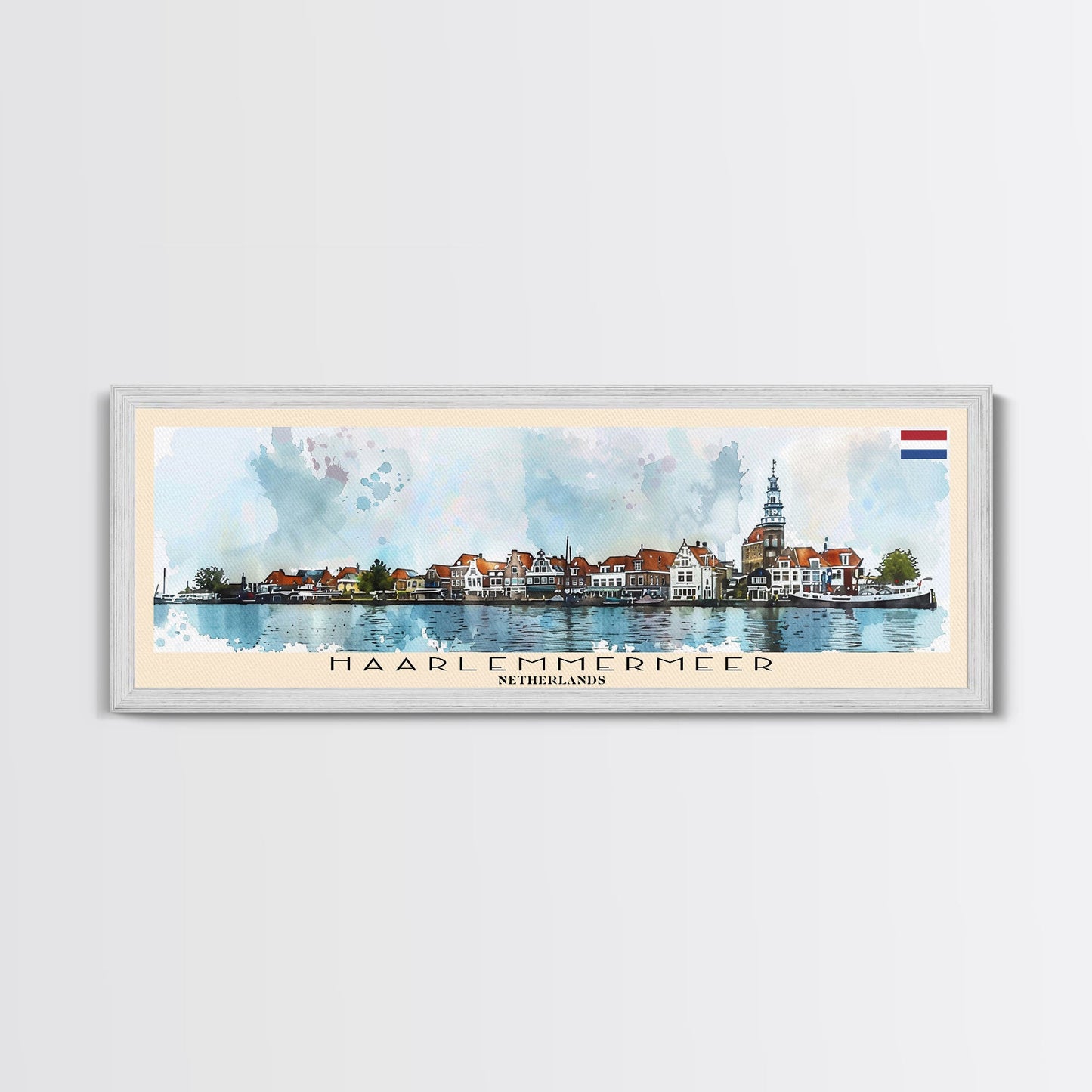 Haarlemmermeer Netherlands Panoramic Travel Poster, Framed Canvas Print or Metal Wall Art, Travel Art, Home Decor, Panoramic Painting, Midcentury Art