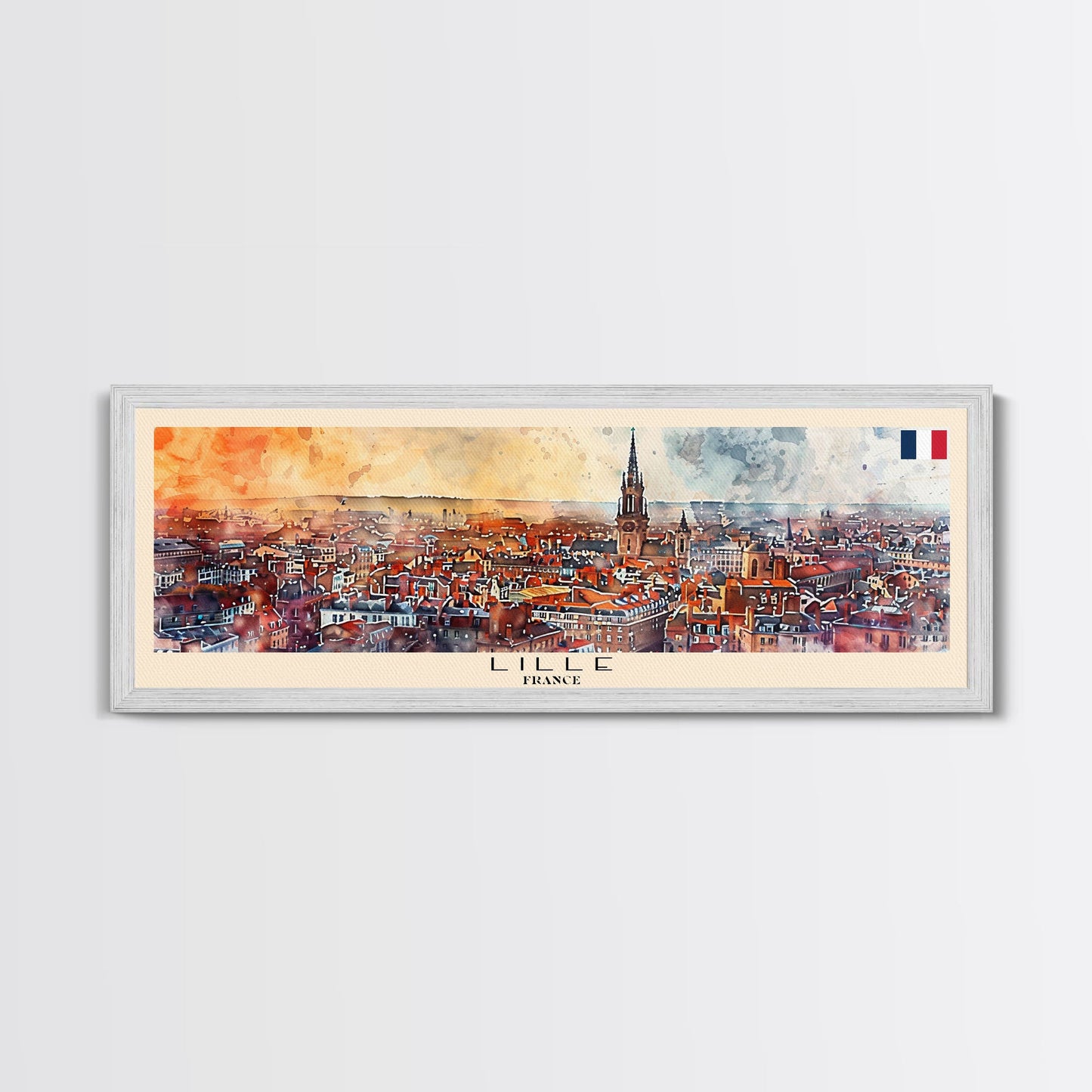 Wandbild „Lille, Frankreich“, Panorama-Reiseposter, gerahmter Panorama-Leinwanddruck, Stadtbild, Wanddekoration, Reisekunst