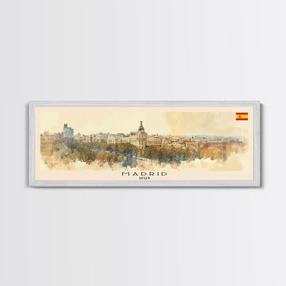 Madrid Spain Panoramic Travel Poster, Framed Canvas Print or Metal Wall Art, Travel Art, Home Decor, Panoramic Painting, Midcentury Art