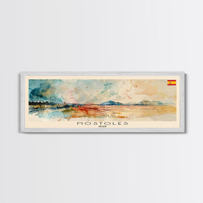 Mostoles Spain Panoramic Travel Poster, Framed Canvas Print or Metal Wall Art, Travel Art, Home Decor, Panoramic Painting, Midcentury Art