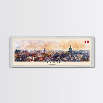 Odense, Dänemark – Wandbild, Panorama-Reiseposter, gerahmter Panorama-Leinwanddruck, Stadtbild, Wanddekoration, Reisekunst