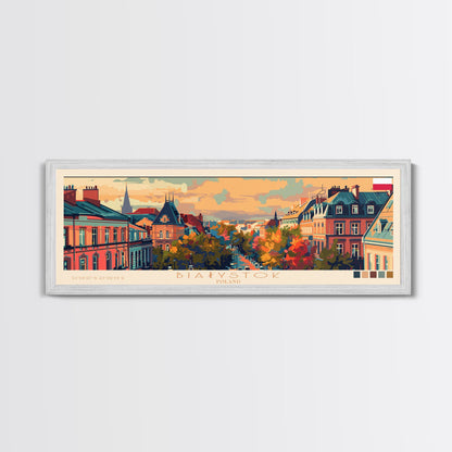 Bialystok Poland Panoramic Travel Poster, Framed Canvas Print or Metal Wall Art, Travel Art, Home Decor, Panoramic Painting, Midcentury Art
