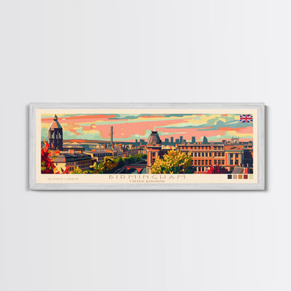 Birmingham United Kingdom Travel Print Wall Art, Panoramic City Art, Travel Art, Wall Decor, Vacation Gift, Framed Canvas Print Or Metal Art