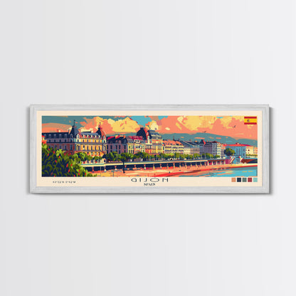 Gijón, Spanien – Kunstdruck für die Wand, Panorama-Stadtbild, Reisekunst, Wanddekoration, Urlaubsgeschenk, gerahmter Leinwanddruck oder Metallbild