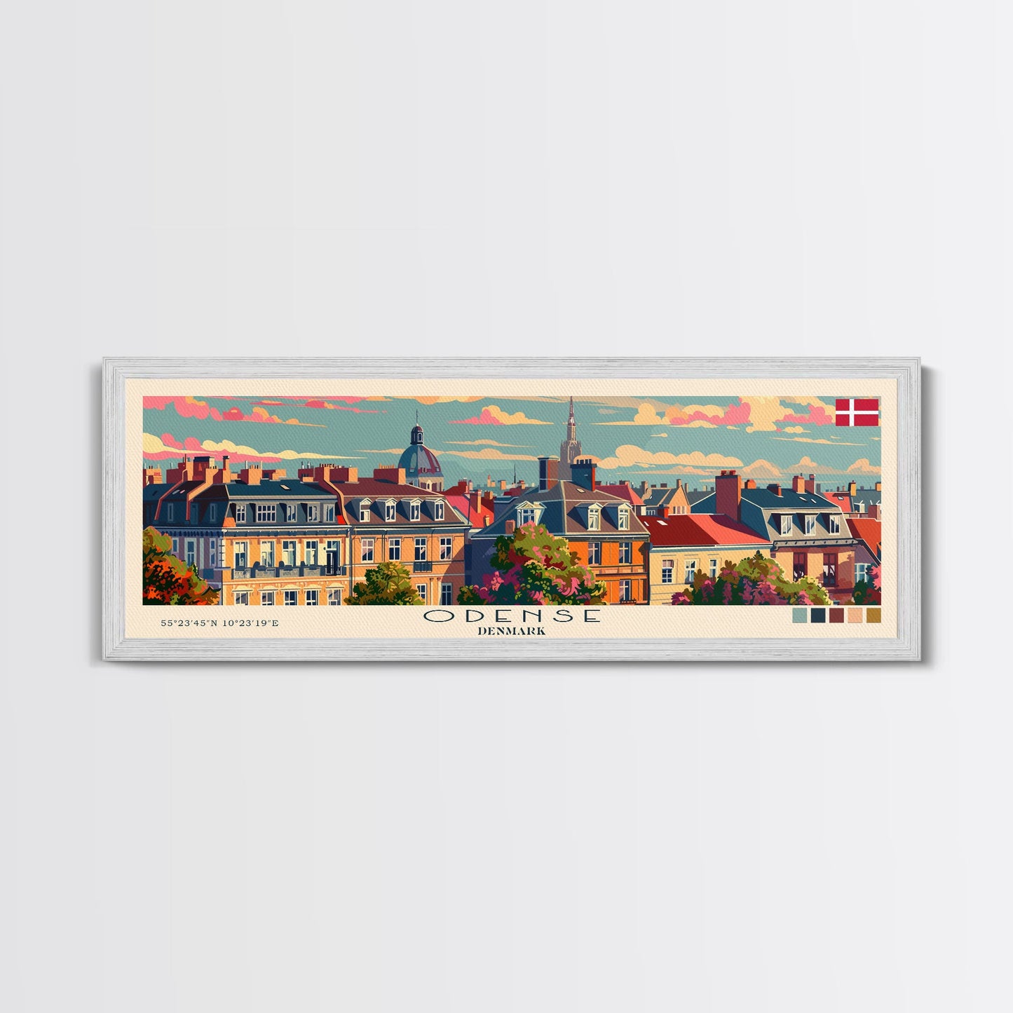 Odense, Dänemark – Wandbild, Panorama-Reiseposter, gerahmter Panorama-Leinwanddruck, Stadtbild, Wanddekoration, Reisekunst