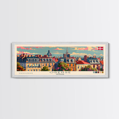 Odense, Dänemark – Wandbild, Panorama-Reiseposter, gerahmter Panorama-Leinwanddruck, Stadtbild, Wanddekoration, Reisekunst