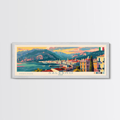 Salerno Italy Travel Art, City Art, Framed Canvas Print or Metal Wall Art, Europe Travel Poster, Panoramic Wall Art, Extra Wide Wall Art