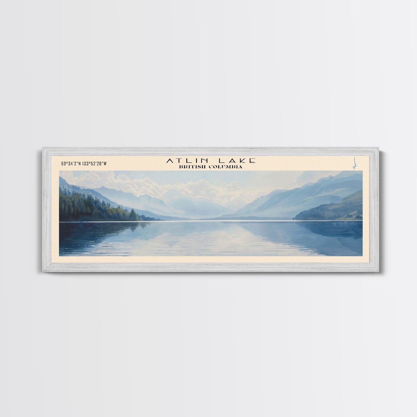 Atlin Lake Panoramic Framed Canvas Print, Lake House Decor, Minimalist Art, Travel Poster, Scenic View, Nature Wall Art