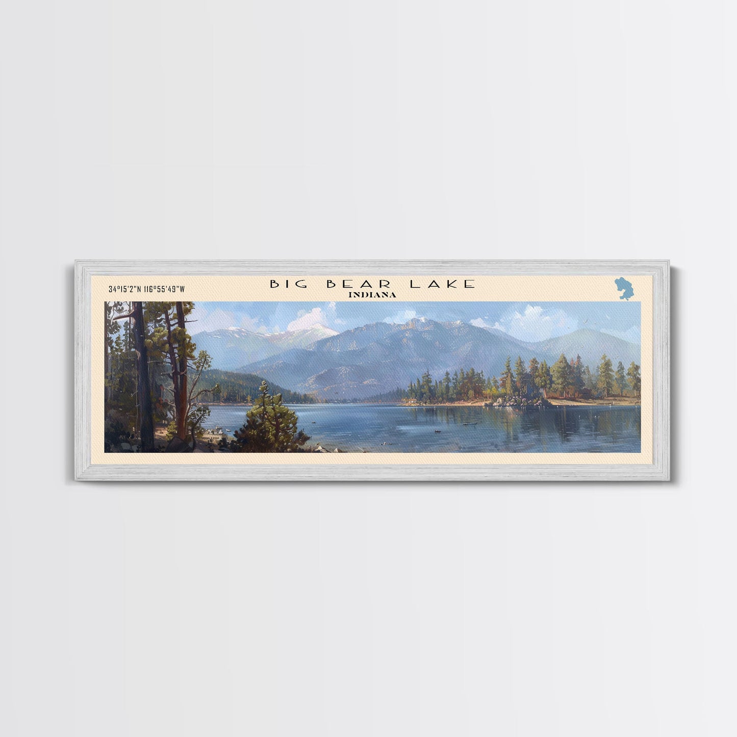 Panorama-Leinwanddruck „Big Bear Lake, Kalifornien“ mit Rahmen, Dekoration fürs Seehaus, malerischer Ausblick, Reiseposter, moderne Kunst, Natur-Wandbild