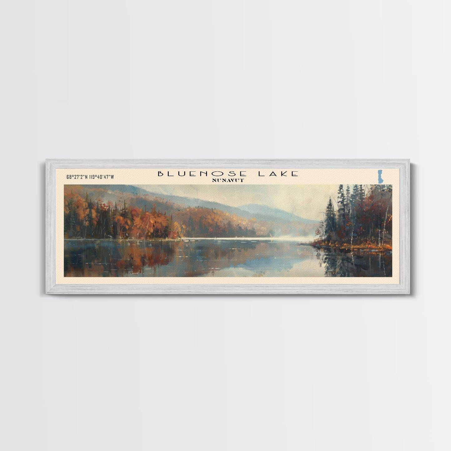 Bluenose Lake Framed Canvas Print, Panoramic Lake House Decor, Scenic View, Travel Poster, Rustic Art, Lake Painting