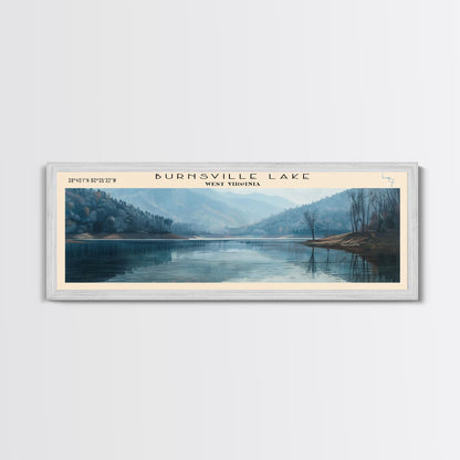 Burnsville Lake West Virginia Framed Canvas Print, Panoramic Lake House Decor, Wall Art, Travel Poster, Modern Lake Painting, Nature Art