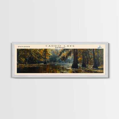 Caddo Lake Louisiana Framed Canvas Print, Lake House Decor, Panoramic Wall Art, Travel Poster, Rustic Lake Painting, Nature Art