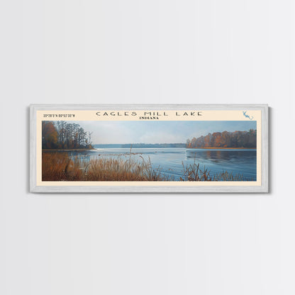 Cagles Mill Lake Indiana Framed Canvas Print, Lake House Art, Panoramic Travel Poster, Wall Art, Modern Lake Painting, Home Decor