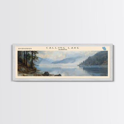 Calling Lake Framed Canvas Print, Panoramic Lake House Decor, Wall Art, Travel Poster, Rustic Lake Painting, Nature Art