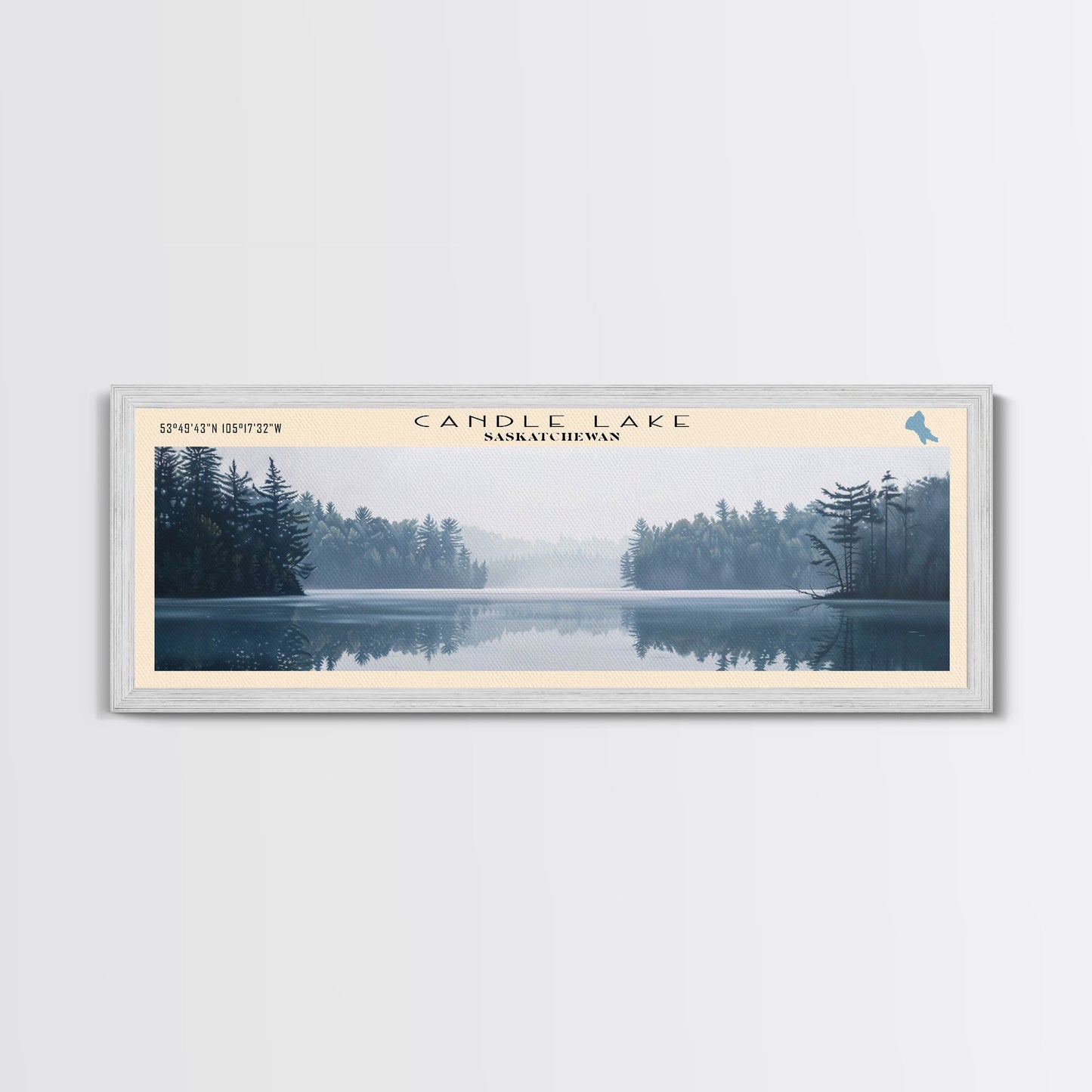 Candle Lake Framed Canvas Print, Panoramic Lake House Decor, Wall Art, Travel Poster, Rustic Lake Painting, Home Decor