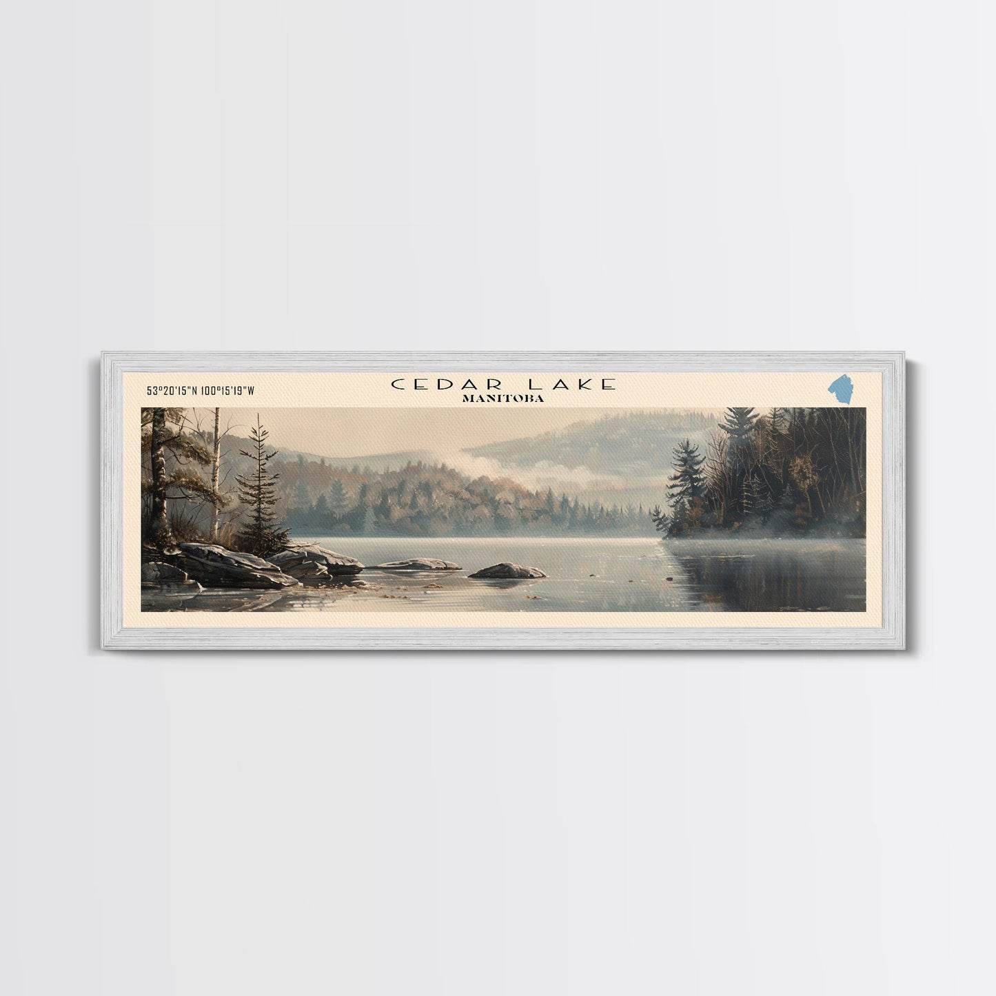 Cedar Lake Framed Canvas Print, Panoramic Lake House Decor, Wide Wall Art, Travel Poster, Rustic Lake Painting, Nature Art