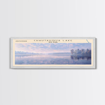 Chautauqua Lake New York Framed Canvas Print, Lake House Art, Panoramic Wide Wall Art, Travel Poster, Modern Lake Painting, Nature Art