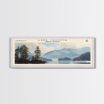 Lake Tahoma North Carolina Framed Canvas Print, Lake House Decor, Panoramic Wall Art, Travel Poster, Serene Landscape Painting, Rustic Art