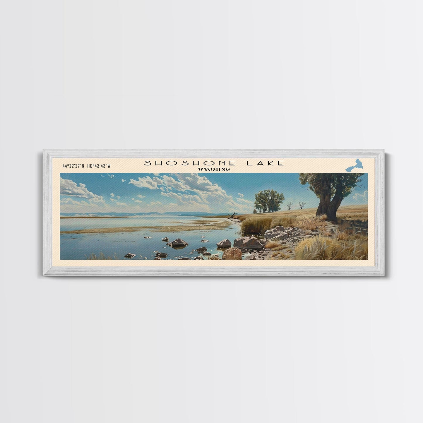 Shoshone Lake Wyoming Panoramic Framed Canvas Print, Lake House Decor, Wall Art, Travel Poster, Tranquil Landscape, Living Room Decor