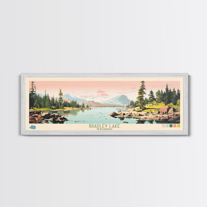 Bradley Lake Wyoming Framed Canvas Print, Midcentury Modern Panoramic Wall Art, Living Room Decor, Pop Art, Travel Poster Art