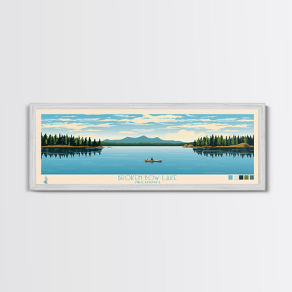 Broken Bow Lake Oklahoma Framed Canvas Print, Pop Art Panoramic Travel Poster, Midcentury Modern, Wall Art, Scenic Nature Painting, Bedroom Decor