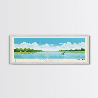 Brookville Lake Indiana Framed Canvas Print, Midcentury Modern Panoramic Wall Art, Living Room Decor, Pop Art, Travel Poster Art, Nature Painting