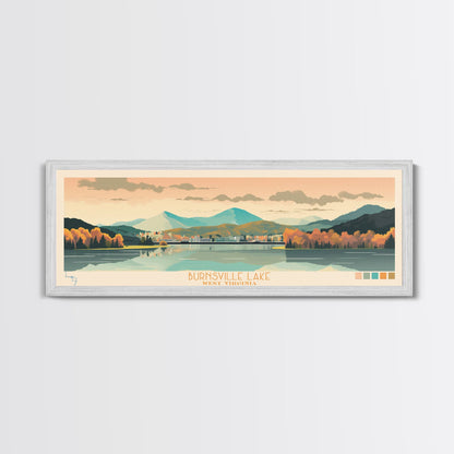 Burnsville Lake West Virginia Framed Canvas Print, Midcentury Modern Panoramic Wall Art, Living Room Decor, Pop Art, Travel Poster Art, Scenic Nature Painting
