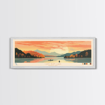 Cave Run Lake Kentucky Framed Canvas Print, Midcentury Modern Panoramic Wall Art, Living Room Decor, Pop Art, Travel Poster Art, Nature Art, Lake House Decor