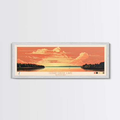 Cedar Creek Lake Kentucky Framed Canvas Print, Midcentury Modern Panoramic Wall Art, Living Room Decor, Pop Art, Travel Poster Art, Scenic Nature Painting, Lake House Decor