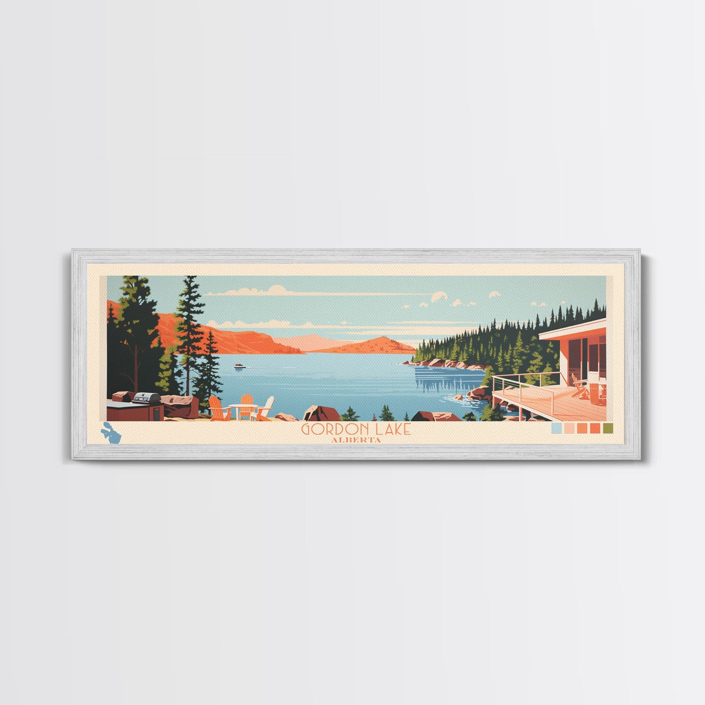 Gordon Lake Alberta Framed Canvas Print, Panoramic Art, Midcentury Modern, Pop Art, Bedroom Decor, Travel Poster, Artistic Decor, Home Decor