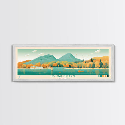 Greenwood Lake New York Framed Canvas Print, Panoramic Art, Midcentury Modern, Pop Art, Bedroom Decor, Travel Poster, Lake House Decor