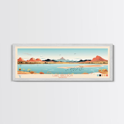 Leinwanddruck „Lake Greenson, Arizona“ mit Rahmen, Panorama-Wandbild, Midcentury Modern, Pop Art, Wohnzimmerdekoration, Reiseposter, Schlafzimmerkunst