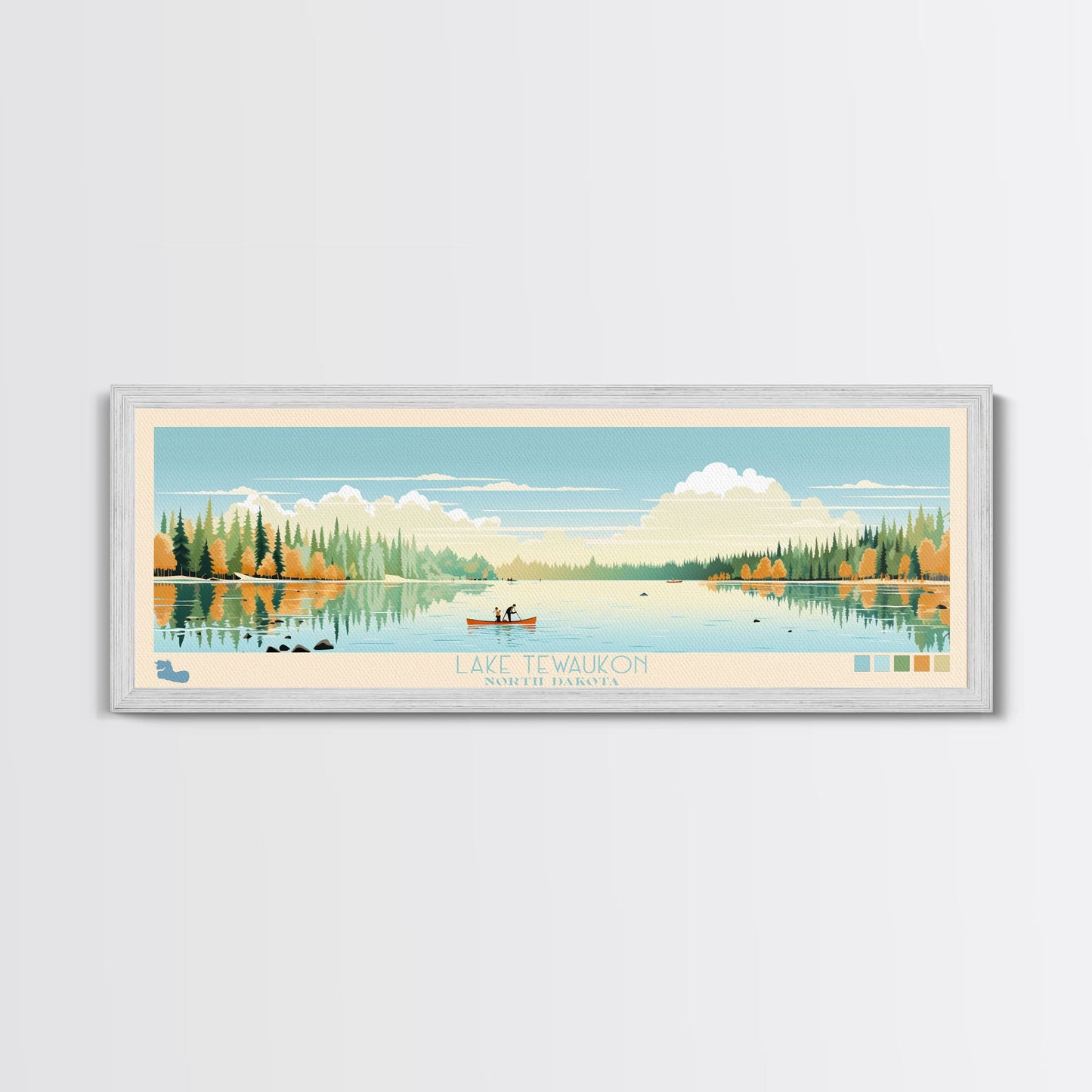 Lake Tewaukon North Dakota Framed Canvas Print, Panoramic Wall Art, Midcentury Modern, Pop Art, Living Room Decor, Travel Poster, Lake House Art