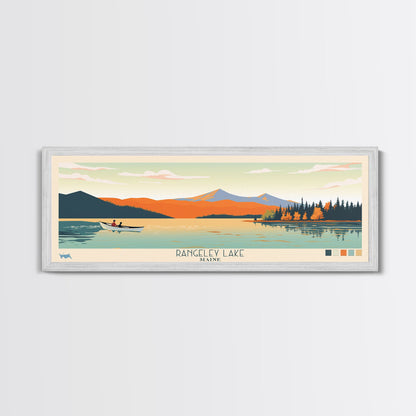 Rangeley Lake, Maine Framed Canvas Print, Bedroom Art, Midcentury Modern, Pop Art, Panoramic Travel Poster, Wall Decor