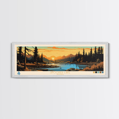 Spooner Lake, Nevada Framed Canvas Print, Lake House Decor, Midcentury Modern Art, Pop Art, Travel Poster, Bedroom Wall Art