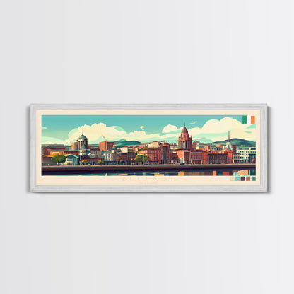 Belfast, Ireland Travel Poster Panoramic Canvas Print, Belfast, Ireland Painting, Ireland Art, Belfast Travel Art, Guest Room Painting
