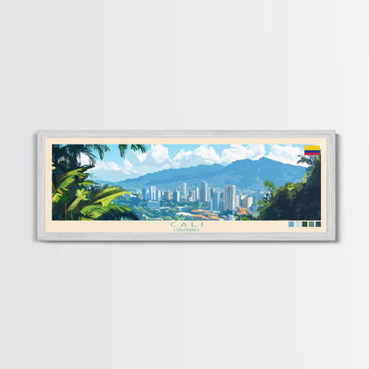 Cali, Colombia Travel Poster Panoramic Canvas Print, Cali, Colombia Painting, Colombia Art, Cali Travel Art, Guest Room Painting